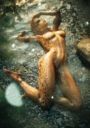 1girls 3d anklet athletic athletic_female baldur's_gate_3 bathing bathing_in_river bathing_outside bicep_strap biceps big_breasts body_markings bracers brown_hair collar detailed_background dungeons_and_dragons face_markings facial_markings female female_only githyanki green-skinned_female green_skin hair_jewelry lae'zel laying_down laying_on_back leash leash_and_collar long_hair naked naked_female nude nude_female outdoor_nudity outdoors outside outside_nudity partially_submerged pointy_ears pubic_hair solo solo_female son_umbasa thick_thighs toned toned_stomach