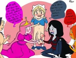1boy 4girls adventure_time ai_generated animated atsign34 black_hair blonde_hair cartoon_network crown dress drool drooling finn_the_human flame_princess girls hat jeans large_penis marceline_the_vampire_queen massive_penis motion_lines mp4 multiple_girls open_mouth orange_dress orange_hair orgy penis_awe pink_dress pink_hair precum princess_bubblegum susan_strong tagme video