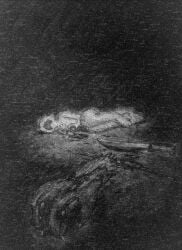 2026 absurd_res agony ambiguous_gender amputated amputation anthro aquatic blood blood_on_ground bodily_fluids casualties:_unknown chalk_(artwork) charcoal_(artwork) digitigrade fangs feet fluffy fur gore graphite_(artwork) greyscale gunsawian hi_res hybrid infection lying lying_on_ground machete melee_weapon milky_(gunsawian) missing_arm monochrome nude on_ground on_side open_mouth pain screaming severed_arm severed_body_part severed_limb simple_background solo tail tangerinefox teeth toes traditional_media_(artwork) weapon white_body