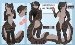 absurd_res anthro arm_warmers armwear blue_eyes clothing english_text felid female fur hair hi_res legwear locknvt long_hair mammal markings model_sheet multicolored_body pantherine pawpads shepherdsnow snow_leopard solo spots spotted_body spotted_fur text thigh_highs two_tone_body