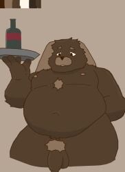 anthro barnibun belly brown_body brown_fur fur hi_res lagomorph leporid male mammal overweight overweight_male rabbit solo