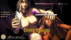 3d big_breasts cum cum_on_face defeated duty_failed english english_text female final_fantasy final_fantasy_xiv futa_on_female futadom futanari game_mechanics game_ui gameplay_mechanics gpose_(ffxiv) hud kamasub naked nude sex_slave tagme turned_submissive viera void