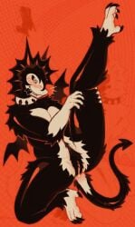 2026 abstract_background anthro barefoot black_body black_claws black_fur black_sclera black_spikes black_tail black_wings blush bodily_fluids breasts claws cleavage clothed clothing collar collar_only dragon dripping feet female female_anthro forked_tongue full-length_portrait fur genital_fluids genitals glistening glistening_body grin hi_res humanoid_genitalia humanoid_vulva latex_body mythological_creature mythological_scalie mythology nude nude_anthro nude_female portrait raised_leg scalie sharp_teeth smile solo spade_tail spiked_collar spikes spinelessfill3t spread_legs spreading tail teeth tongue vaginal_fluid_drip vaginal_fluids vulva white_body white_eyes white_fur wings