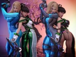 2girls ass ass_expansion big_ass bimbo bimbofication black_hair blonde_hair blue_eyes breast_expansion breasts cherry_blossoms eve_(stellar_blade) female female_only fishnets glowing_eyes gun hoebo24 lips lipstick long_hair looking_at_viewer makeup metroid pale-skinned_female pale_skin ponytail samus_aran skin_tight stellar_blade sword tagme thick_lips tight_clothing tongue tongue_out weapon zero_suit zero_suit_samus