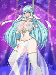 1girl 1girls areola areolae armband bare_shoulders blue_hair breasts cleavage clit clitoris closed_eyes commission dancer dancer_outfit dancing dragon dragon_girl dragon_humanoid female_ejaculation fire_emblem fire_emblem:_the_blazing_blade heart heart_symbol hearts highres ice_dragon jewelry large_breasts long_hair long_nipples loutaniart manakete ninian_(fire_emblem) nintendo nipples orgasm panties pelvic_curtain pink_nipples pole pole_dancing puffy_nipples pussy pussy_juice pussy_juice_drip red_eyes saliva saliva_trail snowflake snowflakes solo solo_female squirting thick_thighs thighhighs thighs translucent_clothing wide_hips