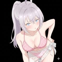 ai_generated alisa_mikhailovna_kujou big_breasts bikini black_background blue_eyes eyelashes large_breasts roshidere tokidoki_bosotto_russian_de_dereru_tonari_no_alya-san waifu2x white_hair white_skin