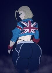 1girls ass big_ass big_breasts blonde_female blonde_hair blue_eyes breasts breasts_bigger_than_head cammy_white cammy_white_(street_fighter_6) color_edit colored female_only fog glowing_eyes large_ass large_breasts looking_back lurking_judgement night scar self_upload skin_tight solo street_fighter street_fighter_6 supersolenoid thick_thighs thong tight_pants union_jack