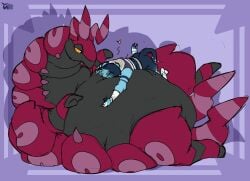 2026 anthro arthropod bed belly belly_hug big_belly blue_body blue_fur centipede deep_navel digital_media_(artwork) duo fatty-sashimi feral fur furniture generation_5_pokemon glitch_(glitch308) heart_symbol hug huge_body laying_on looking_at_another male morbidly_obese myriapod navel navel_fetish navel_penetration nintendo nude obese overweight penetration pokemon pokemon_(species) purple_background purple_body scolipede sex simple_background size_difference solo weight_difference yellow_eyes