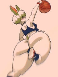 2026 anthro ball basketball_(ball) big_butt butt clothed clothing eldiipiid femboy harry_gray_(eldiipiid) hi_res huge_butt male partially_clothed simple_background solo thick_thighs wide_hips