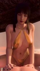 1boy 1girls asian_female big_penis black_hair breasts cowgirl_position final_fantasy final_fantasy_x gentiana gold_bikini initial_a interracial light-skinned_female light-skinned_male light_skin long_hair manicure navel no_sound nude penis pov sex swimsuit swimsuit_aside tagme vaginal_penetration vaginal_sex video