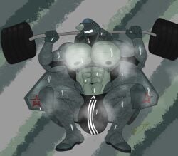 2024 abs adidas aeromorph aircraft anthro big_bulge black_clothing black_jockstrap black_underwear bodily_fluids bulge cameo clothed clothing crouching digital_drawing_(artwork) digital_media_(artwork) exercise hi_res ivan_tikhomirov_(domizoni) jockstrap jockstrap_only living_aircraft living_machine living_vehicle machine male male_focus muscular muscular_male musk nexusdeathclaw pecs red_eyes russian smile solo striped_jersey su-57 sweat topless underwear underwear_only vehicle weightlifting weights workout