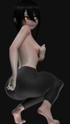 3d 3d_(artwork) aequd aequdsama aged_up arlequinfox ass ass_focus barefoot black_hair breasts chainsaw_man curvy curvy_figure feet looking_at_viewer nayuta_(chainsaw_man) yellow_eyes