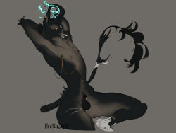 4:3 animal_genitalia anthro balls black_body black_fur brown_background brown_body brown_fur equid equine faedread fire flaming_horn fully_sheathed fur furgonomic_piercing furgonomics genital_piercing genitals hands_behind_head horn male male_anthro mammal nipple_chain nipple_piercing nipples nude_anthro nude_male nyxie piercing sheath sheath_piercing simple_background sitting small_waist solo tail tail_tuft tuft