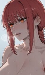 ai_generated close_up_face makima makima_(chainsaw_man) nude_female red_hair sweating upper_body