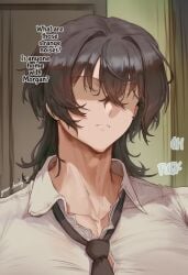 1boy 1boys ai_generated b34sty_0 black_hair black_tie boy closed_mouth comic comic_page door doujin face_focus faceless faceless_character faceless_male indoors man oc original_character original_characters patreon r18 shirt tie watermark white_shirt wolf_cut wolfcut