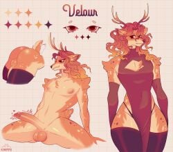 anthro backsack balls big_penis butt clothing curly_hair curvy_figure deer femboy genitals hair hi_res horn kiwipipis legwear lingerie male mammal nude penis presenting solo tail thigh_highs throbbing wide_hips