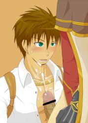 blacksmith censored clothing cum gay kai_(artist) male male_only open_clothes open_shirt penis ragnarok_online shirt wizard yaoi