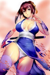 1girls big_breasts breasts brown_eyes brown_hair dead_or_alive female japanese_clothes judge_(oekaki) kasumi_(doa) kunoichi large_breasts long_hair ninja panties pantyshot pantyshot_(standing) petals ponytail thighhighs underwear white_panties white_thighhighs white_underwear wind_lift