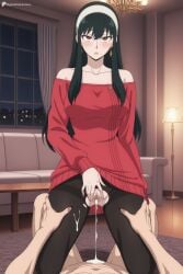 1boy 1girl after_sex after_vaginal ai_generated bare_shoulders black_hair black_pantyhose blush breasts censored clothed_female_nude_male collarbone couch cowgirl_position cum cum_in_pussy cumdrip curtains digitalwaifugallery dress earrings girl_on_top gold_earrings hairband hetero hi_res high_quality high_resolution indoors jewelry large_breasts long_hair looking_at_viewer mosaic_censoring night nude off-shoulder_sweater off_shoulder open_mouth pantyhose patreon penis pov pubic_hair pussy red_eyes red_sweater seductive sexy sidelocks solo_focus spy_x_family straddling sweater torn_clothes torn_pantyhose uncensored watermark white_hairband window yor_briar