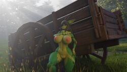 16:9 3d_(artwork) 4k absurd_res alternate_species anthro antlers big_breasts breasts butt deer digital_media_(artwork) female fur furrification genitals green_body green_fur hair hi_res horn huge_breasts looking_at_viewer mammal natsu_(natsu_o3o) nipples nude smile solo thick_thighs vixenwrap widescreen yellow_eyes