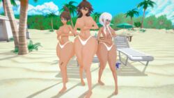 3d 3girls asahina_aoi beach breasts danganronpa dark-skinned_female dark_skin female female_only front_view human koikatsu multiple_girls owari_akane packed_mushrooms thong voice_actor_connection yonaga_angie