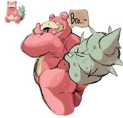 ... 2021 anthro ass balls belly debudraws genitals hi_res male male_only nintendo pink_body pokémon_(species) pokemon simple_background slightly_chubby slowbro solo superchub text video_games white_background