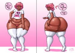 1girls anal_invitation anal_only anus bendacriss bottom_heavy chubby crystal_(inoiiying) dark-skinned_female front_and_back front_view heart hi_res highres huge_ass inoiiying inviting inviting_to_sex looking_at_viewer looking_back mole_on_ass no_pants pasties pink_eyes pink_hair presenting presenting_anus presenting_hindquarters pussy_pasty queen_of_hearts rear_view solo thick_thighs thighhighs wide_hips