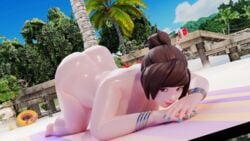 3d 3d_(artwork) big_ass blender brown_hair face_down_ass_up mei_(overwatch) nilbog3d overwatch prone