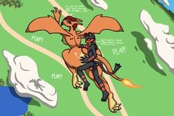 anthro anthrofied big_breasts big_butt breath charizard dragon english_text feline female flying glistening_body glistening_skin litten looking_back male male_penetrating neormk nintendo nude pokémon_(species) pokemon pokemon_(species) raised_tail text video_games wide_hips wings