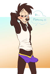 4pcsset anthro canid canine canis clothed clothing disney domestic_dog erection erection_under_clothing goof_troop hand_behind_head hi_res male male_only mammal max_goof solo underwear