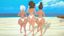 3d 3girls asahina_aoi ass ass_focus beach big_ass big_butt danganronpa dark-skinned_female dark_skin female female_only human koikatsu multiple_girls owari_akane packed_mushrooms thong voice_actor_connection yonaga_angie