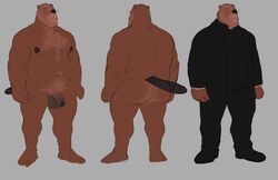 2020 anthro beaver belly bottomwear brown_body clothing erebonbon eustace_hendrikson flaccid foreskin genitals hi_res humanoid_genitalia humanoid_hands humanoid_penis male mammal mature_male moobs multiple_poses nipples overweight overweight_male pants penis pose priest rodent simple_background solo somniumvn uncut video_games visual_novel