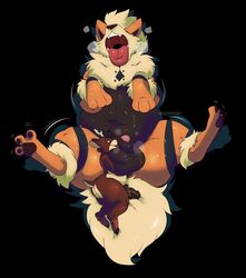 anthro arcanine ass ball_fondling balls big_balls black_background bodily_fluids brown_body brown_fur brown_hair cervid duo feral fondling fur genitals hair hi_res licking male male/male male_only mammal nintendo nude open_mouth orange_body orange_fur overweight overweight_feral overweight_male penis pokemon pokemon_(species) satsui-n0-had0u simple_background size_difference sweat thick_thighs tongue tongue_out video_games zoophilia