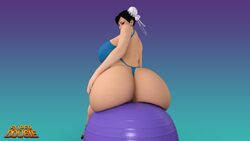 3d ass ass_focus chun-li huge_ass huge_breasts leotard looking_back sitting street_fighter street_fighter_v superdougie thick_thighs thong