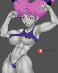 abs armpits clothing dc dc_comics female grey_body grey_skin jinx_(dc) muscular_female nipples nipples_outside panties pink_hair rawr solo tagme teen_titans ttrop