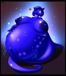 2017 areola belly big_belly big_breasts black_border blue_areola blue_body blue_nipples border breasts cornchip21 dated digital_drawing_(artwork) digital_media_(artwork) domestic_cat felid feline felis female female_pred ghost heart hi_res huge_breasts leqha licking licking_lips mammal natsu_(cornchip21) nipples nude shaded signature simple_background soft_shading solo spirit stomach_bulge tongue tongue_out vore year