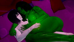 1boy 1girls 3d 3d_(artwork) areola bed big_breasts breasts bushido_lore busty crossover doom4rus embracing female green-skinned_female green_body green_eyes green_hair green_lips green_skin hulk_(series) large_breasts larger_female legs light-skinned_male light_skin lips marvel marvel_comics muscles muscular muscular_female muscular_male nipples nude nude_female nude_male oliver_herder red_eyes she-hulk size_difference straight superhero superheroine thick_legs thick_thighs thighs toned toned_female toned_male