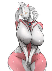 1girls alien alien_girl big_breasts big_nipples breasts busty female female_only grey_nipples huge_breasts mother_of_ultra nipples simple_background solo solo_female thick_thighs ultraman_(franchise) white_background yellow_eyes