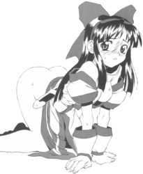 1girls ainu_clothes all_fours ass big_ass big_breasts black_hair blush breasts come_hither dat_ass female female_only hair_ribbon hanging_breasts inviting kadota_hisashi large_breasts long_hair looking_at_viewer monochrome nakoruru no_bra no_panties pose posing samurai_shodown snk solo sweat thick_thighs voluptuous