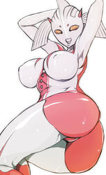 1girls alien alien_girl ass big_breasts breasts bust butt female female_only mother_of_ultra nipples simple_background solo solo_female thick_ass thick_legs thick_thighs ultraman_(franchise) white_background yellow_eyes