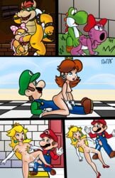 4boys 4girls anthro areolae ass binoculars birdo blowjob blue_eyes bow bowser breasts brown_hair clothed_male_nude_female comic couple cum cum_all_over cum_in_pussy cum_leak dedx doggy_style fellatio female from_behind heels high_heels koopaling looking_pleasured luigi male mario mario_(series) moustache naked_footwear naked_heels naked_with_shoes_on navel nintendo nipples nude oral orgasm orgy panels penis pink_lips pink_nipples pink_pussy princess_daisy princess_peach pussy riding sex straight super_mario_bros. vaginal_penetration wendy_o._koopa yoshi