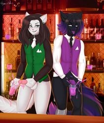 absurd_res adrian_squeak anthro bar bartender bodily_fluids bymyside colored_cum cum cum_in_a_cup cumshot deity domestic_cat duo ejaculation felid feline felis femboy formal_wear genital_fluids girly happy_hour hi_res male male/male mammal no_pants peeing pink_cum purple_cum shots unusual_bodily_fluids unusual_cum unusual_genital_fluids