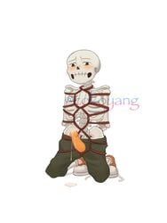 1boy blush bondage cokoyang ectopenis kneeling male male_only orange_blush orange_penis papyrus papyrus_au skeleton solo solo_male tagme topless topless_male underswap underswap_papyrus undertail undertale undertale_au white_background