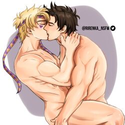 2boys alternate_version_available anal artist_name battle_tendency blonde_hair brown_hair caesar_zeppeli gay jojo's_bizarre_adventure joseph_joestar kissing male male/male male_only male_penetrating_male muscular muscular_male nude nude_male overly_muscular rirenka_nsfw romantic twitter_username yaoi