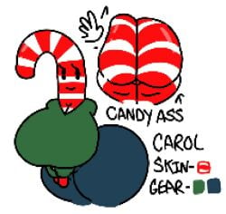 animate_inanimate ass_slap big_ass big_breasts big_butt blue_jeans candy candy_cane clothed clothed_female food food_fetish food_humanoid green_shirt jeans object_head pixel_(artwork) pixel_art skindentation smiling theslashfive thick_thighs