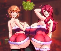 2girls ass ass_bigger_than_head better_version_at_source big_ass big_breasts breasts breasts_bigger_than_head brown_eyes brown_hair christmas female female_only huge_ass huge_breasts karfound large_ass large_breasts lowres megami_tensei mistletoe mitsuru_kirijo multiple_girls persona persona_3 persona_3_reload red_eyes red_hair thick_thighs thumbnail yukari_takeba