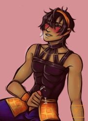 1boy blush closed_eyes cum cum_on_chest cum_on_clothes hand_on_penis jojo's_bizarre_adventure male male_only masculine masturbation narancia_ghirga solo vento_aureo