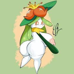absurd_res anthro ass big_breasts big_butt breasts eddiebrije elemental_creature elemental_humanoid female flora_fauna flower generation_5_pokemon green_hair hair hi_res humanoid lilligant long_hair nintendo nipples not_furry nude plant plant_humanoid pokemon pokemon_(species) simple_background solo white_body wide_hips