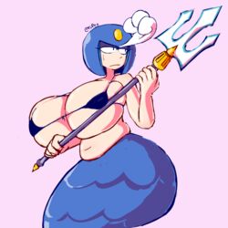 1girls android big_breasts bra breasts capcom female fupoo helmet mega_man mega_man(classic) mermaid micro_bikini plump robot_girl solo splash_woman trident weapon