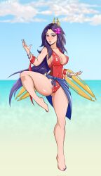 1girls barefoot clothed clothing digital_drawing_(artwork) facing_viewer female female_focus female_only front_view fully_clothed hoplitearts image irelia_xan league_of_legends legs legs_apart lifeguard_swimsuit light_skin looking_at_viewer standing thighs thin_waist waist